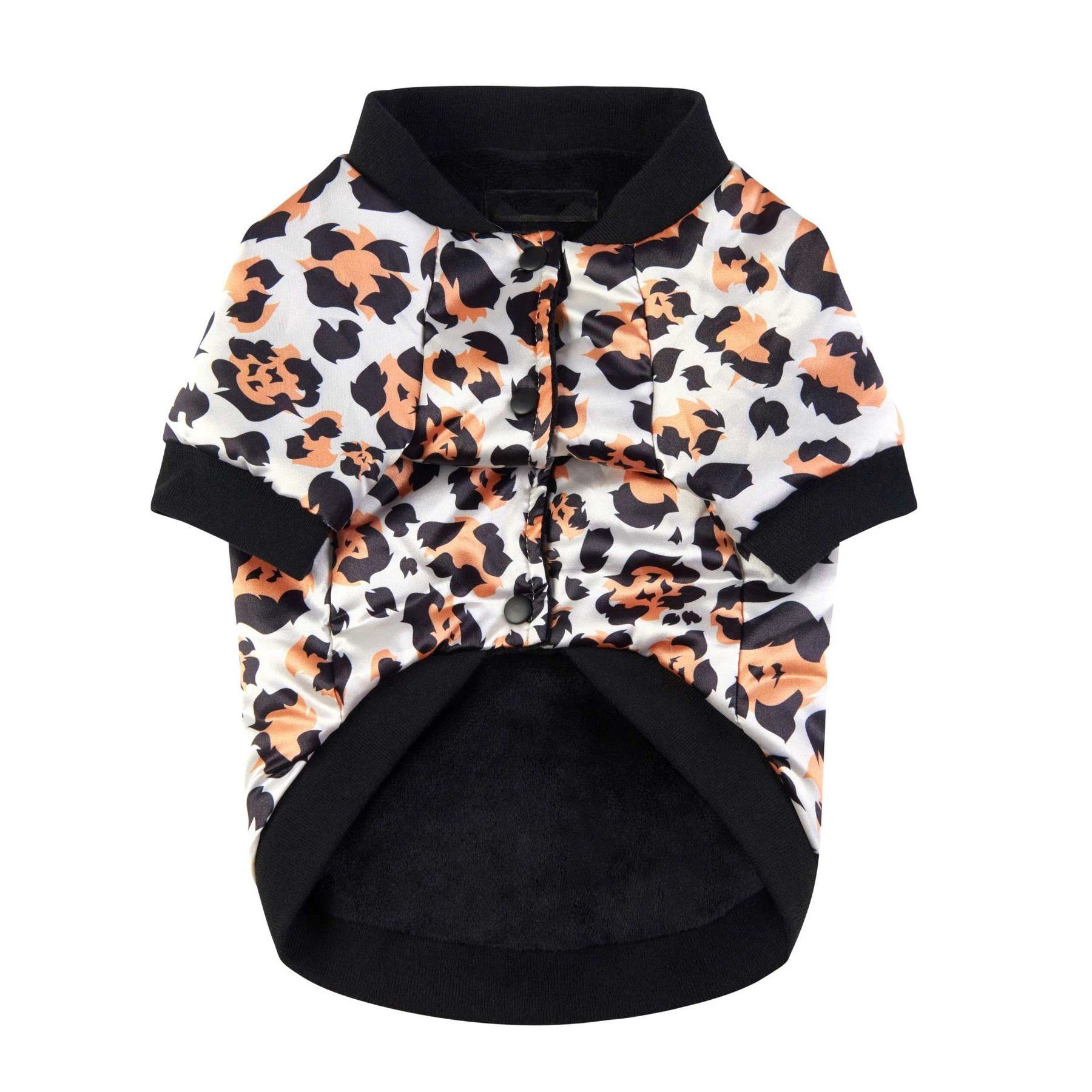 Fresh Pawz Leopard Print Satin Jacket | Dog Clothing - Black - S